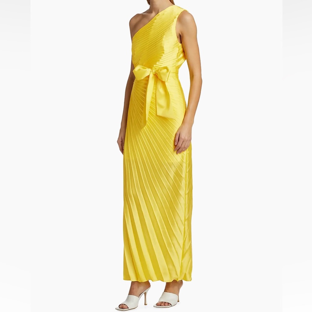 Milly Estelle Pleated Satin One-Shoulder Dress NWT Size 12 - Picture 3 of 9